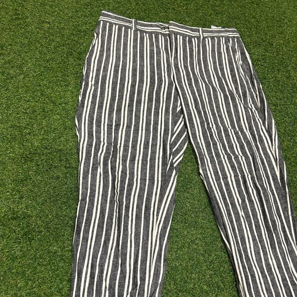Banana Republic Avery Linen Blend Striped Ankle Pants Black White Size 2